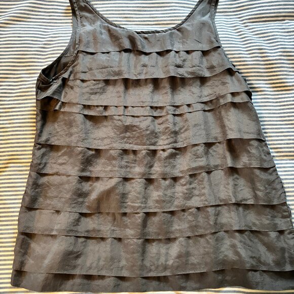 Eileen Fisher Gray Silk Habutai Ruffled Tank-- Size small-- EUC - Picture 3 of 8